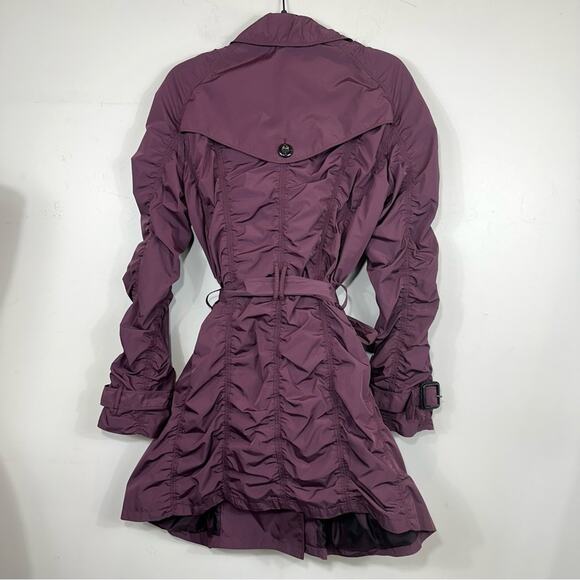 Burberry London Ruched Taffeta Double Breasted Lightweight Trench Coat Purple 12 - Picture 7 of 16